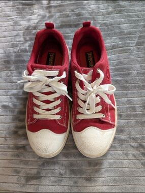 Skechers Red and White Canvas Lace-Up Sneakers